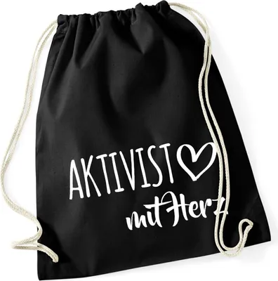 Produktbild von Huuraa Turnbeutel Aktivist mit Herz 12 Liter Black Baumwolle Rucksack Geschenkidee