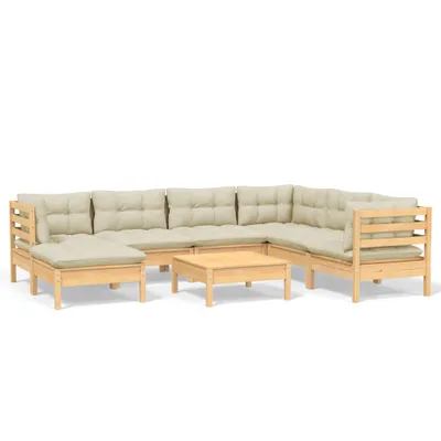 Image de vidaXL Ensemble salon de jardin 8 pièces avec coussins crème pin massif