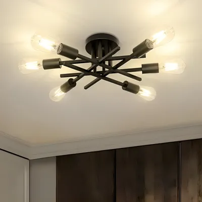 Produktbild von Lampa sufitowa vintage industrialny żyrandol E27 (bez żarówki) 6 płomieni metalowa lampa sufitowa retro czarna sypialnia salon jadalnia
