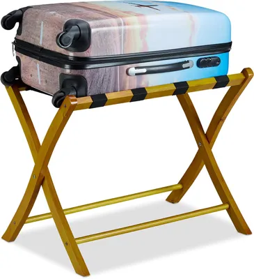 Image de Support pliable pour valises - Bois - Bagages - Pliable - Support robuste pour valises - 52,5 x 66,5 x 48 cm - Naturel