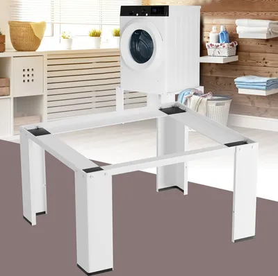 Produktbild von Hengda Waschmaschinen Untergestell 63x54x32 cm,Waschmaschinensockel aus Stahl bis 100kg Trockner Kühlschrank Podest Sockel Weiß