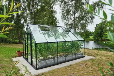 Produktbild von Gewächshaus Halls Universal 128 9,9 m² Blankglas 3 mm 257 x 384 cm schwarz