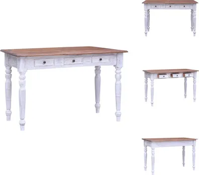 Obrázok produktu pre vidaXL Písací stôl so zásuvkami biely 117x57x75 cm masívne staré drevo - Písacie stoly