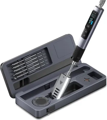 Produktbild von FNIRSI HS-02 Intelligenter 100W Lötkolben mit Temperaturkontrolle, Display und Koffer, USB-C