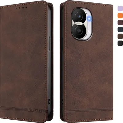 Image de Etui pour Honor X40i, étui rétro en cuirPolyuréthaneavec support et fentes pour cartes de crédit Marron