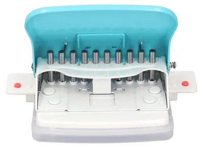 Immagine prodotto di Macchina per spirali regolabile - Perforatrice per quaderni a spirale - Macchina per spirali portatile - Formati A4/A5/A6/A7 - Posizionamento preciso - Colore azzurro chiaro
