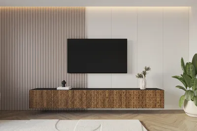 Produktbild von ALTDECOR TV-Schrank VIRA-W mit Gefrästen Fronten 3x100x40x40 Lowboard hängend, TV Möbel, TV Cabinet, Fernsehtisch, Fernsehschrank, TV Kommode, TV Tisch, TV Sideboard, TV Board - Schwarz / Katania