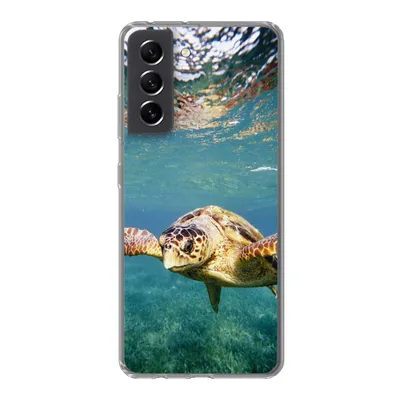 Produktbild von MuchoWow® Handyhülle Schutzhülle Hülle für Samsung Galaxy S21 FE Schildkröte - Wasser - Blau Silikon Softcase Handy Hülle - Mobiltelefonhülle