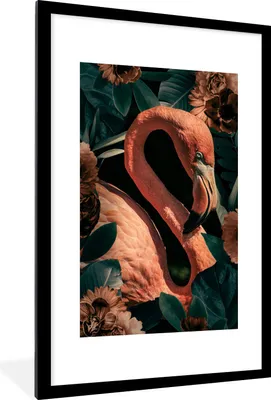 Produktbild von MuchoWow® MuchoWow® Gerahmtes Poster Porträt - Blumen - Flamingo 60x90 cm - Poster mit zchwarzem Bilderrahmen - Dekoration - Wandposter Wohnzimmer - Hochwertig
