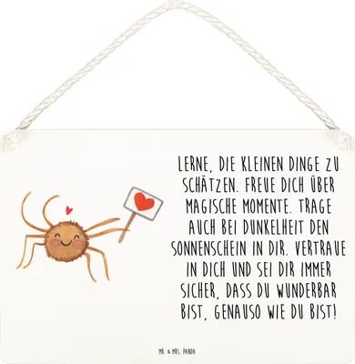Produktbild von Mr. & Mrs. Panda Schild Spinne Agathe Motivation DIN A6 - Weiß - Geschenk, Wandbild Holz, Vertrauen, Dankeschön, Türschild, Holzschild, wandtafel, Liebe, Glück, holzbild