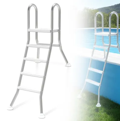 Produktbild von LZQ Edelstahl Poolleiter 4 Stufen, Schwimmbadleiter mit rutschfesten Trittstufen & Handlauf, bis 150 kg, für Pooltiefe bis 135 cm, inkl. Montagematerial, Silber