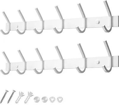 Produktbild von Kapstokrohr aus Edelstahl, Hakenpaar, 6 Haken, 2 Stück, 30kg Tragfähigkeit, weiß