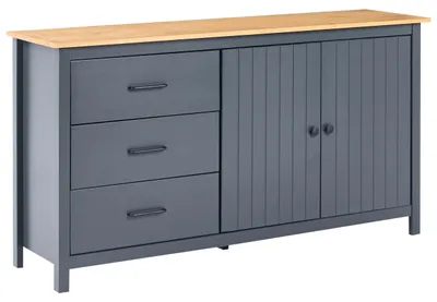 Produktbild von BELIANI Sideboard Dunkelblau Kiefernholz 150 cm Lang 3 Schubladen 2 Türen Schränke Lattenoptik Modernes Skandinavisches Design Mehrzweckschrank