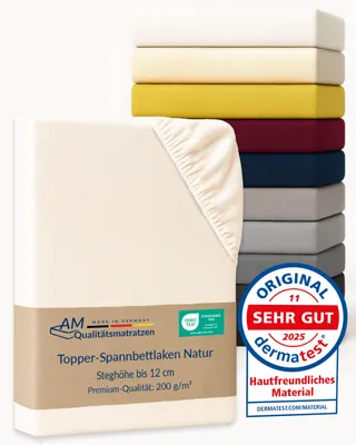 Obrázek produktu pro Matrace AM – kvalitní provedení | Prémiové prostěradlo na napínání 80x160 cm | Bavlna (200 g/m²) v krémové barvě | Výroba v Německu | Prostěradlo s certifikací OEKO TEX | Jerseyové prostěradlo na napínání | Prostěradla na napínání | Bavlna | 80 x 160 cm