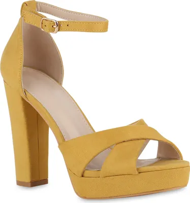 Produktbild von VAN HILL Damen High Heels Sandalette Party Absatz-Schuhe 841365, Farbe: Gelb, Größe: 36