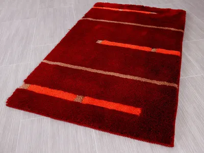 Produktbild von Pacific Badteppich Kabara Rot Streifen in 5 Größen, Größe:55x55 cm WC-Vorleger mit Ausschnitt