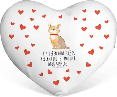 Produktbild von Mr. & Mrs. Panda Dekokissen Hund Glück - Weiß - Geschenk, Herz, Kuschelkissen, Kissen, Liebe, Süß, Sprüche, Spruch, Liebeskissen, Sofakissen, Hochzeitskissen