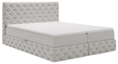 Image de Lit boxspring avec matelas 180x200 cm Royal - Lit double avec sommier, topper - Velvet gris clair (Royal Velvet 17)