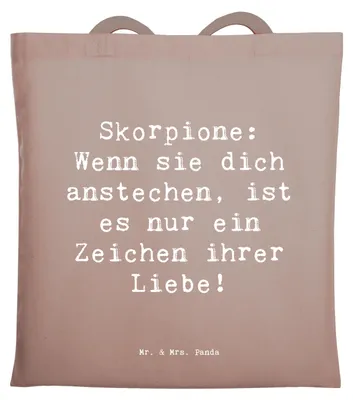 Produktbild von Mr. & Mrs. Panda Jutebeutel Spruch Skorpion Liebe - Braun Pastell - Geschenk, Astrologie, Tote Bag, Schultasche, Sternzeichen, Geschenke, Tasche, Horoskop, Stoffbeutel