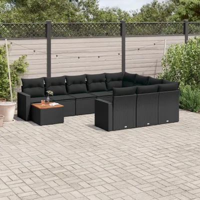 Produktbild von Design 11-tlg. Garten-Sofagarnitur mit Kissen Schwarz Poly Rattan, Gartenmöbel-Sets 2024 Neu
