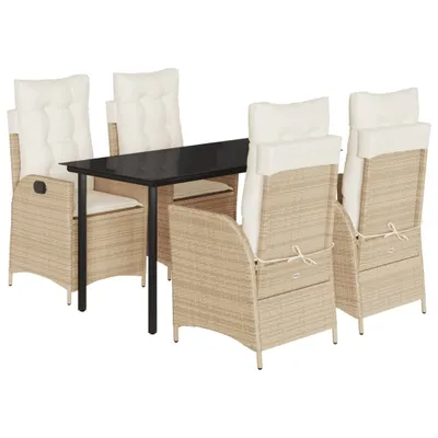 Produktbild von 5-tlg. Garten-Essgruppe mit Kissen Beige Poly Rattan