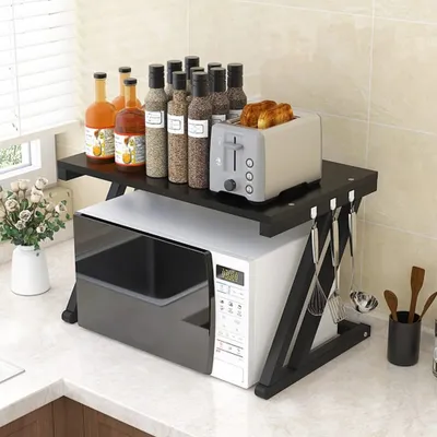 Produktbild von Mikrowellenofen Rack Küchenregal Mikrowellen Regal Gewürzregal  57×38×38cm Schwarz