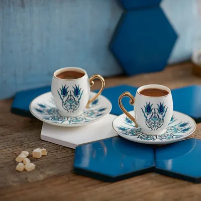 Zdjęcie produktu dla Karaca Iznik 4-częściowy zestaw filiżanek do kawy mokka dla 2 osób