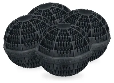 Image de Lot de 4 boules de lavage Relaxdays, boules de lavage pour machine à laver, écologiques, douces pour la peau, lavage sans lessive, noir