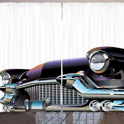 Zdjęcie produktu dla ARANDE Samochody Zasłona, Oldtimer Kolekcjoner Pojazd Sportowy Samochód Klasyczny Ilustracja, 280 x 260 cm, Czarny Jasnoniebieski Pomarańczowy