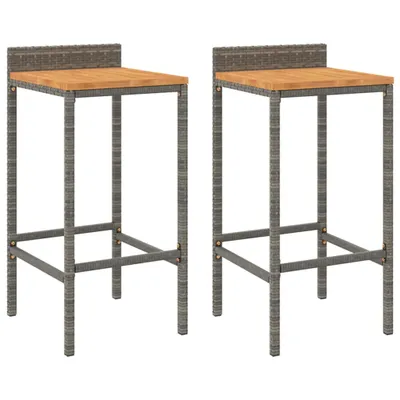 Immagine prodotto di Sgabelli da Bar 2pz Grigi Polyrattan e Legno Massello di Acacia