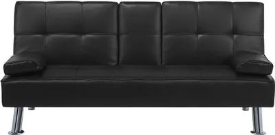Produktbild von BELIANI Sofa rozkładana czarna  kanapa do salonu pokoju ze składanym stolikiem nowoczesna z funkcją spania metalowe srebrne nogi