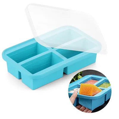 Produktbild von Frischhaltebox,Silikon Gefrierschalen,Gefrierbehälter,für Suppe, Brühe, Soße und Eis,Mit Deckel, 4 Fächer, 1000ml, blau