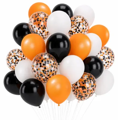 60 Halloween-Ballons, 12 Zoll, Latex, Schwarz, Orange, Weiß, Glitzer