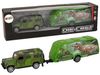 Immagine prodotto di Zestaw Pojazdów Jeep z Naciągiem Przyczepa z Dinozaurami