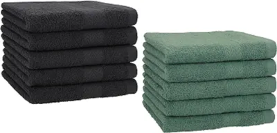 Produktbild von Betz 10 Stück Gästetücher 30x50 cm PREMIUM 100% Baumwolle Set  Farbe: graphit und tannengrün