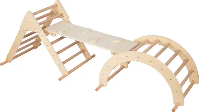 Produktbild von Sunny Charlie 3-in-1 Klettergerüst aus Holz in Naturfarben | Indoor Kletterdreieck / Kletterbogen / Kletterwand | Montessori-Spielzeug für Kleinkinder