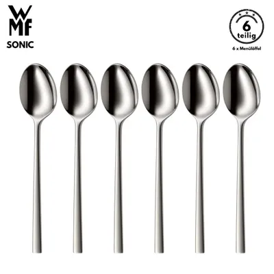 Produktbild von WMF Sonic Menülöffel Set 6-teilig, Cromargan Edelstahl 18/10 mattiert, spülmaschinenfest, ergonomische Form, löffel, Tafellöffel, Besteck