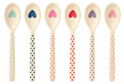 Produktbild von RICE Melamin Teelöffel 6er Set Herz Print bunt Dessertlöffel 14 cm BPA-frei