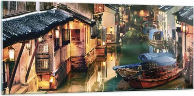 Produktbild von Bilder auf glas - Einteilig - Chinesisch Stadt Nacht - 120x50cm - Glasbilder - Wandbilder - Bilder - zum Aufhängen bereit - Wanddekoration aus Glas - Glas Bilder - Wandbild auf Glas - GAB120x50-4657
