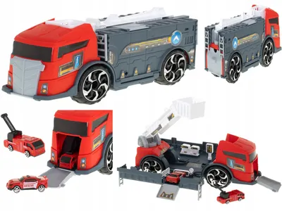Produktbild von Feuerwehrauto Spielzeuggarage 2in1 Transportfahrzeug für Kinder