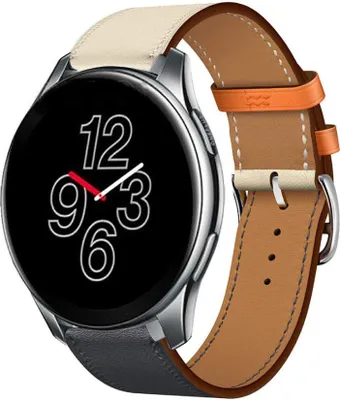 Produktbild von Strap-it OnePlus Watch Lederarmband (Weiß/Dunkelblau)
