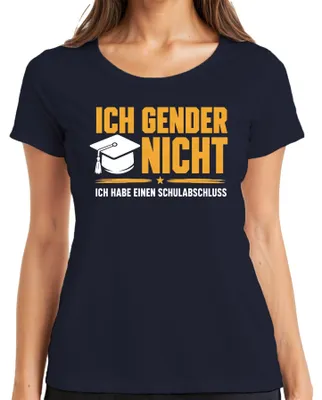 Obrázek produktu pro Tričko s nápisem "Moje genderová identita: mám středoškolské vzdělání", sarkastické, dámské, tmavě modré, velikost 3XL