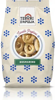 Obrázek produktu pro Tesori D'Apulia Taralli Rosmarino 400 g italské preclíky s rozmarýnem