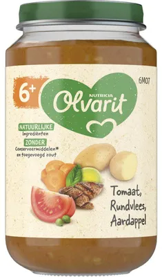 Immagine prodotto di Olvarit Tomaat Rundvlees Aardappel baby porridge 6 mesi+ 200g - pasto ricco di sostanze nutritive