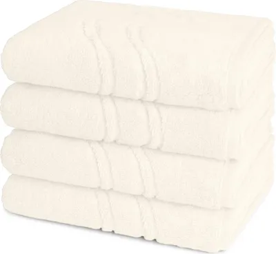 Produktbild von Ross Cashmere feeling 4 X Handtuch im Set Walkfrottee aus Baumwolle 520 g/m², Weich saugstark mit Aufhänger Kordel, Wellenmuster und gewebte Bordüre elegant