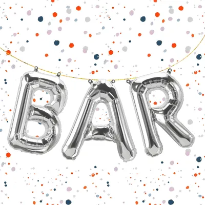 Immagine prodotto di Palloncino in foil con scritta Bar, argento, circa 80 cm, per riempimento ad aria