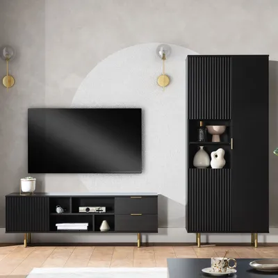 Produktbild von Wohnwand matt schwarz NADOR-132 modern 3-teilig