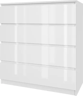 Produktbild von Mebligo AVEN Kommode, weiß lackiert, 4 Schubladen, grifflos, mit Rollenführungen, aus Spanplatte, Modern, für Wohn- & Schlafzimmer, 97x90x40 cm