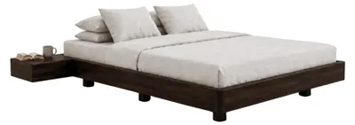 Produktbild von Schwebebett aus massivem Buchenholz Visby LENA FLAT mit Nachttischen, 160x200 cm, Farbe Palisander