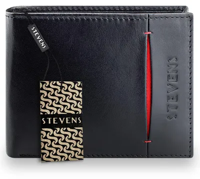 Obrázok produktu pre Pánska peňaženka STEVENS z prírodnej kože, čierna, s technológiou RFID, rozmer 12,5 x 10,5 cm, univerzálna
